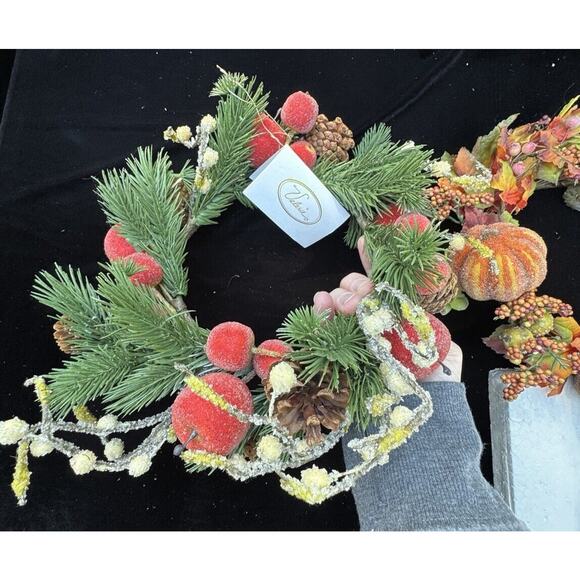 QVC Valerie Hill Glass Hurricane Candle Beaded Rings Fall & Christmas NIB Pretty - Picture 4 of 12